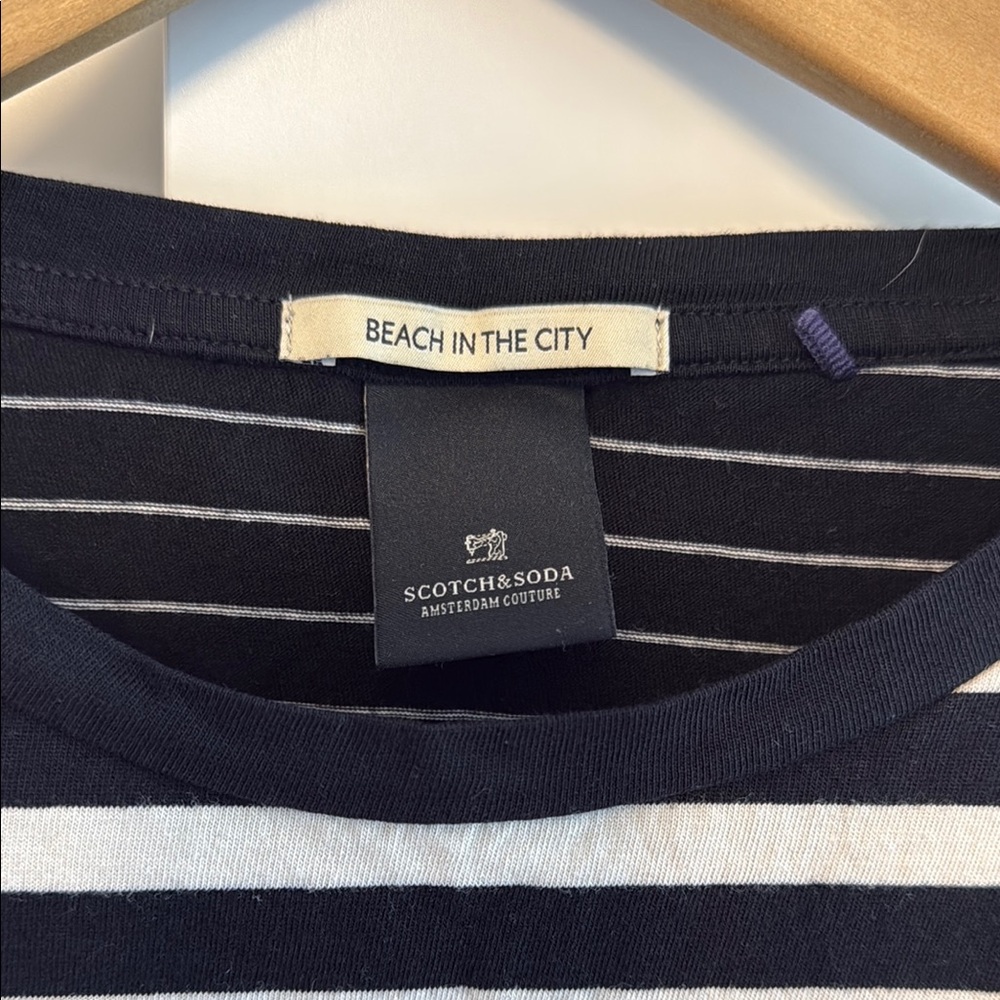 Scotch & Soda Black and White Striped Short Sleeve Tee - Picture 2 of 4